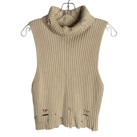 BDG URBAN OUTFITTERS Beige Distressed Turtleneck Sleeveless Women's Sweater XL - Picture 2 of 7